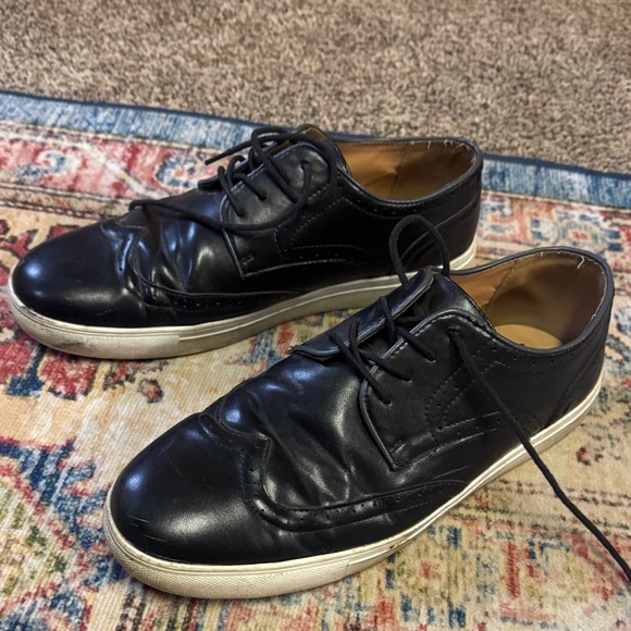 Adolfo Black Leather Oxfords with White Soles - Picture 2 of 5